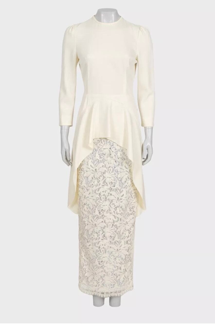 Alessandra Rich White Dress with Elegant Lace Hem Sz.42